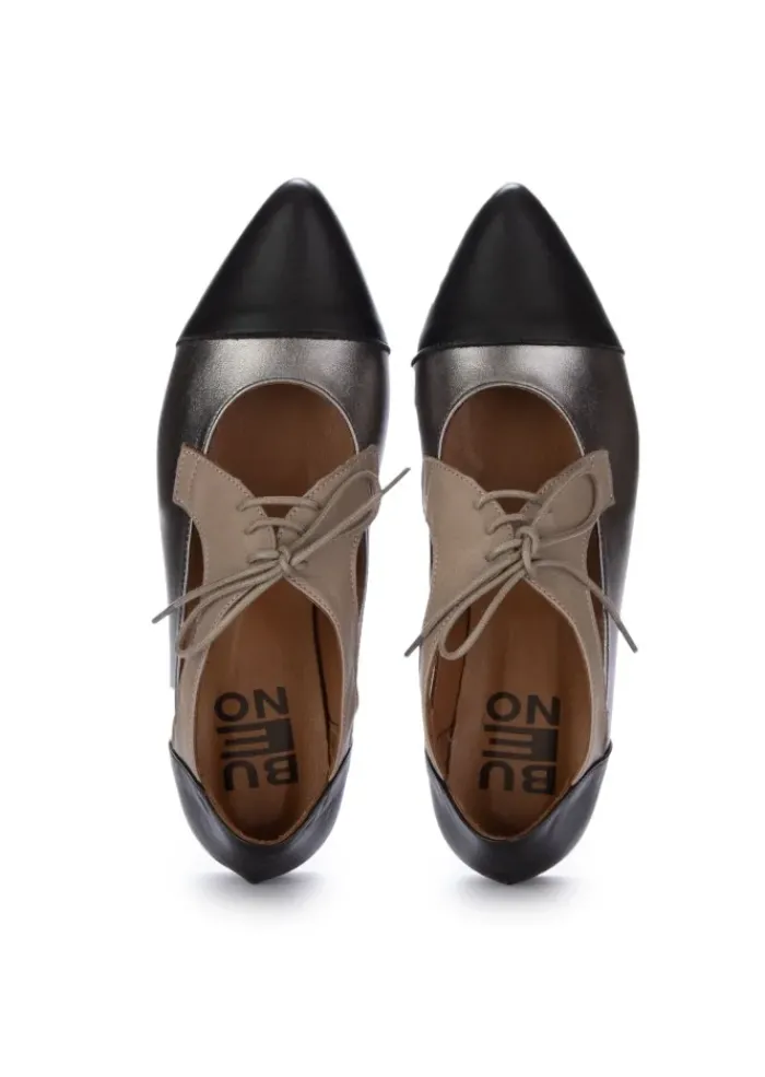 DERNA BUENO | FLACHE SCHUHE SPITZE SCHWARZ SILBER TAUPE Best