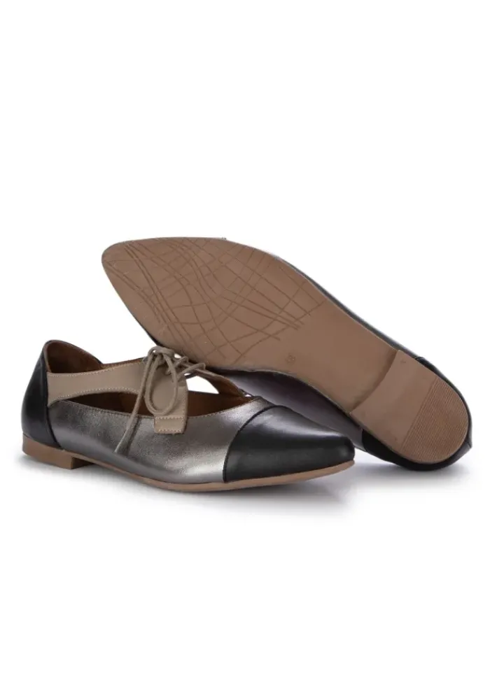 DERNA BUENO | FLACHE SCHUHE SPITZE SCHWARZ SILBER TAUPE Best