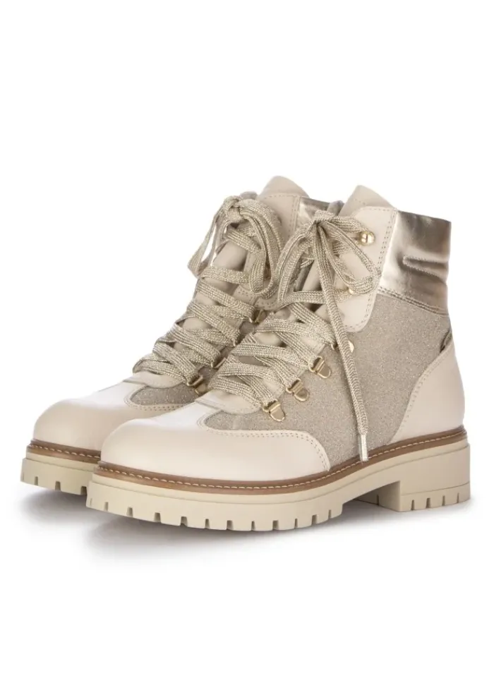 ELENA | SCHNÜRSTIEFELETTEN SAUVAGE GLITZER ROSA/BEIGE Best