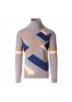 DANIELE FIESOLI HERRENPULLOVER ROLLKRAGEN | DF 5061 BLAU GRAU Outlet