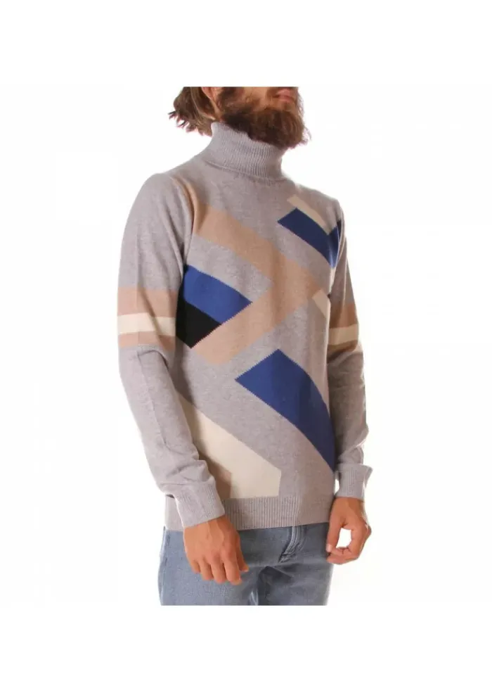 DANIELE FIESOLI HERRENPULLOVER ROLLKRAGEN | DF 5061 BLAU GRAU Outlet