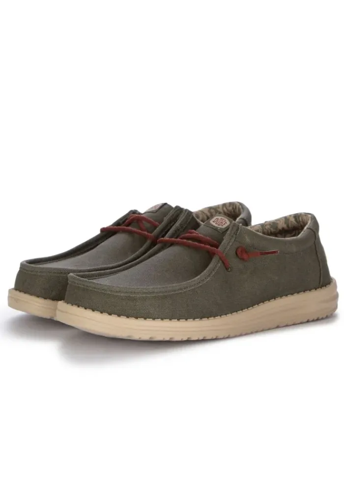 HEY DUDE SHOES HEY DUDE | FLACHE SCHUHE WALLY WAXED CANVAS GRÜN New