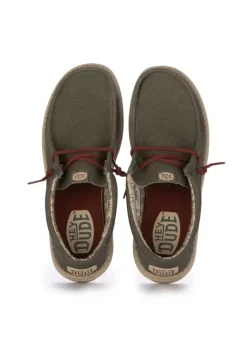 HEY DUDE SHOES HEY DUDE | FLACHE SCHUHE WALLY WAXED CANVAS GRÜN New