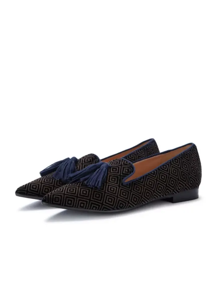 IL BORGO FIRENZE | FLACHE SCHUHE LETIZIA SAMT BLAU BRAUN New