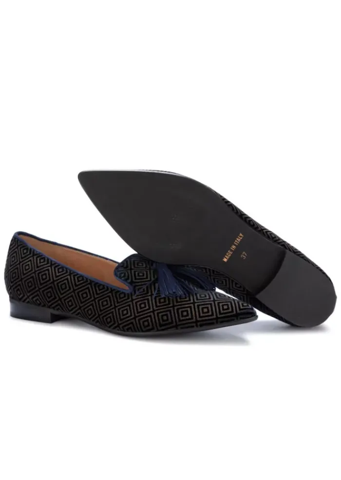 IL BORGO FIRENZE | FLACHE SCHUHE LETIZIA SAMT BLAU BRAUN New