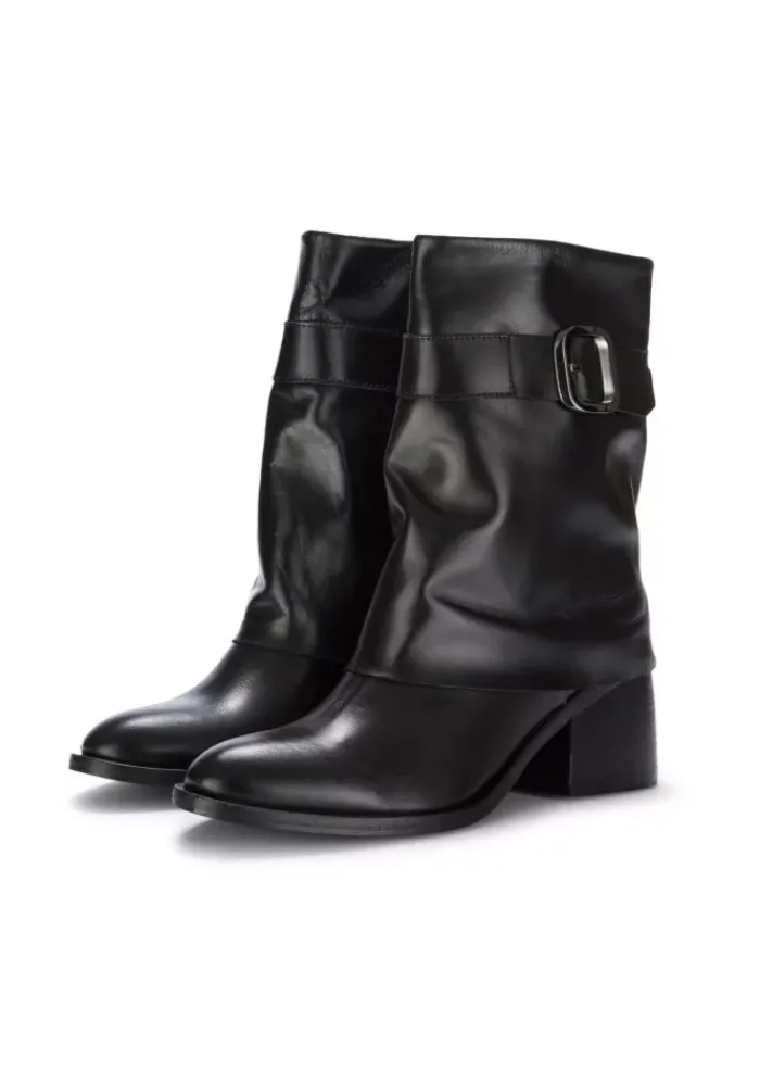JUICE | STIEFELETTEN MIT ABSATZ LEDER SCHNALLE SCHWARZ Sale
