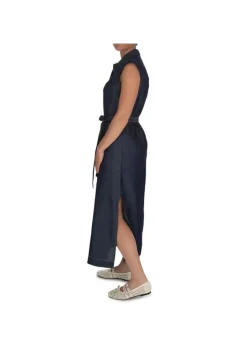 KARTIKA | KLEID DENIM SEITLICHEN SCHLITZEN BLAU Outlet