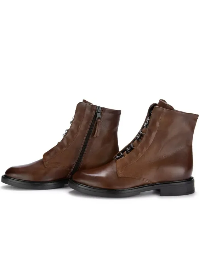 MJUS | SCHNÜRSTIEFELETTEN ZIP LEDER BRAUN Clearance