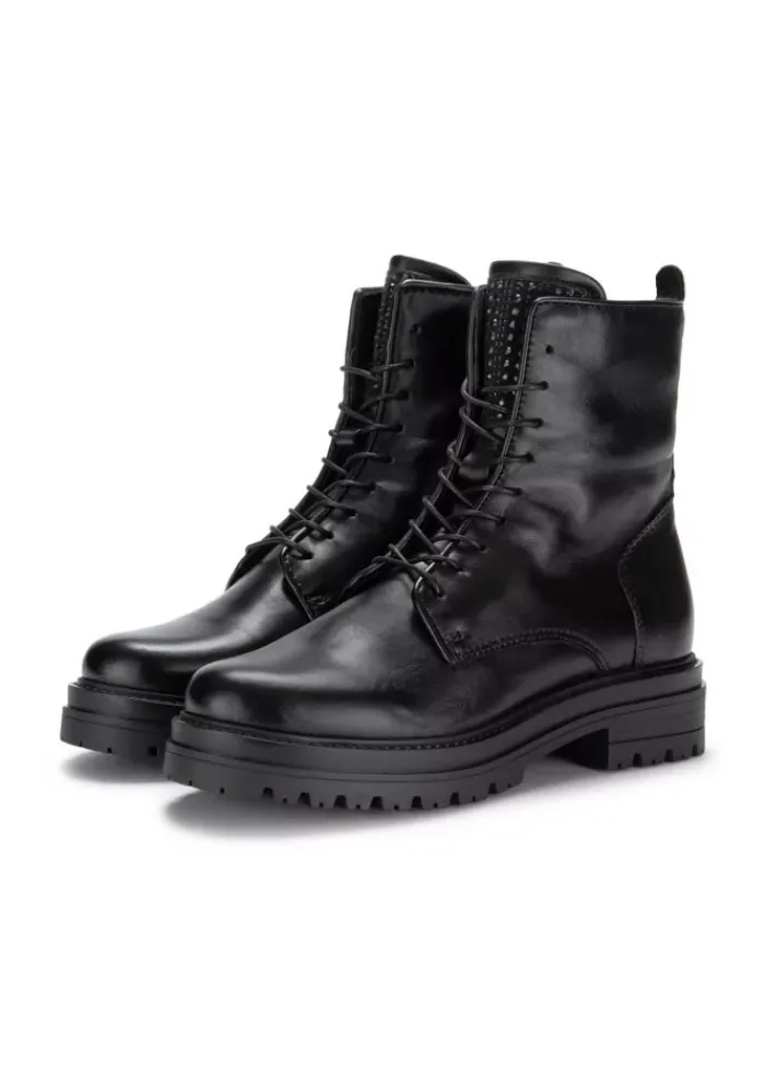 MJUS | STIEFELETTEN STRASS LEDER SCHWARZ New