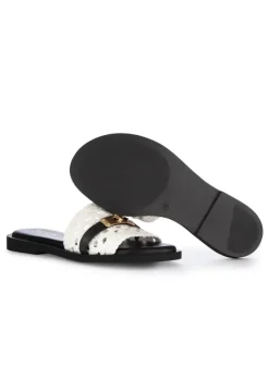 PIXY | FLACHE SANDALEN GOLDENES DETAIL WEIß SCHWARZ New