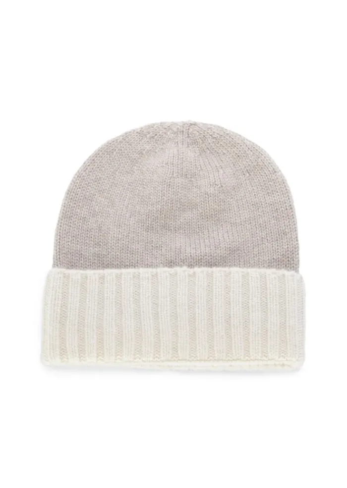 RIVIERA CASHMERE | MÜTZE ZWEIFARBIG BEIGE CREMEWEISS New