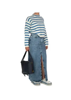 SEMICOUTURE | PULLOVER WEICHEM KRAGEN WEISS HELLBLAU Outlet
