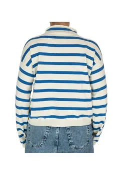 SEMICOUTURE | PULLOVER WEICHEM KRAGEN WEISS HELLBLAU Outlet
